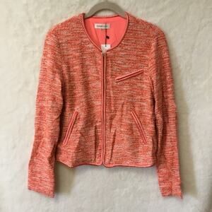 Orange Vintage Tweed Long Sleeve Front Zip-Up Detail Jacket With Pockets